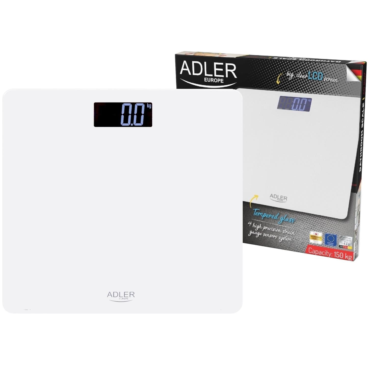 Adler AD 8157 Digital Bathroom Scale - Tempered Glass with Big LCD Screen - 150kg Capacity