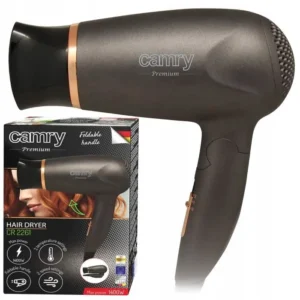 Camry CR 2261 Premium Foldable Hair Dryer - 1400W - Metallic Grey & Gold - Compact Travel Dryer