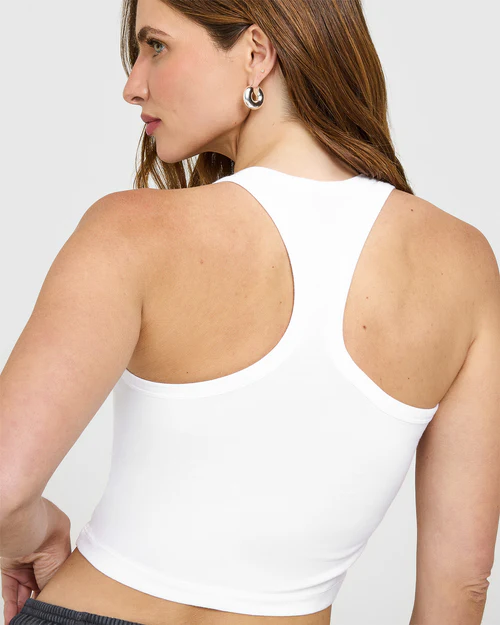 Ardene Women's Cotton Fitted Mid-Vest Scoop Neck Tank Top - Bright White