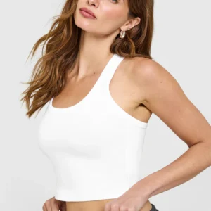 Ardene Women's Cotton Fitted Mid-Vest Scoop Neck Tank Top - Bright White