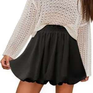 Women’s High-Waisted Elastic Mini Skirt - Flowy Black Chiffon