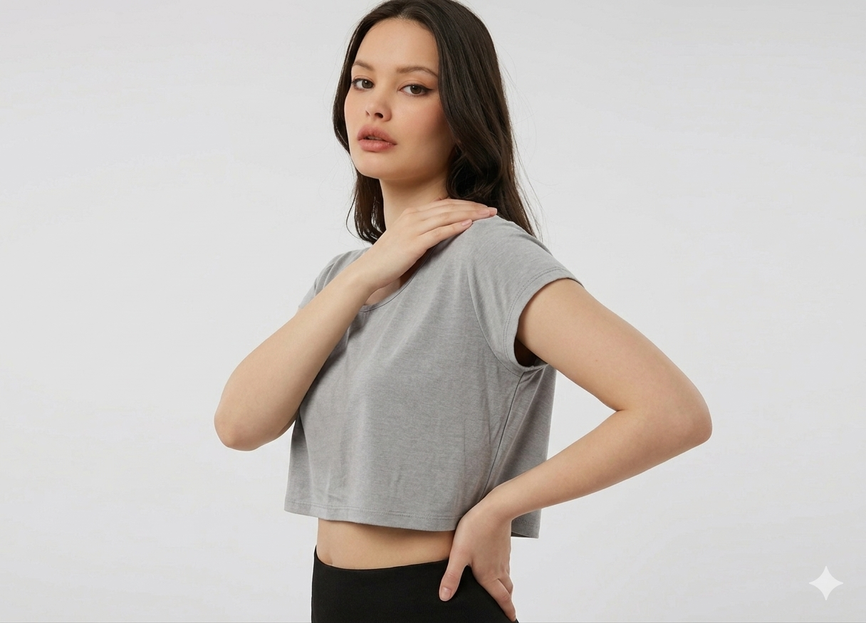 SHEIN Basics Women's Scoop Neck Short Sleeve Heather Gray Crop Top