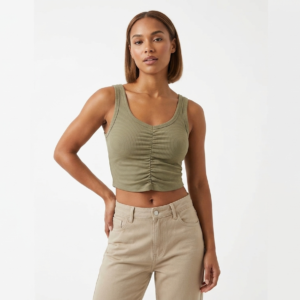 Women's Ribbed Ruched Front Crop Tank Top