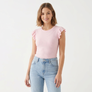 Women's Rib-Knit Flutter Sleeve Top