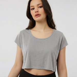 SHEIN Basics Women's Scoop Neck Short Sleeve Heather Gray Crop Top