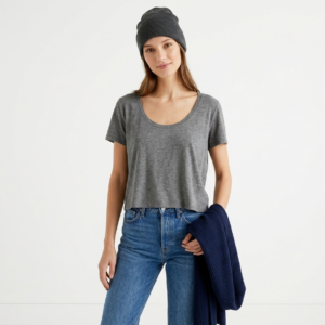 Women's Heather Gray Scoop Neck Cropped T-Shirt