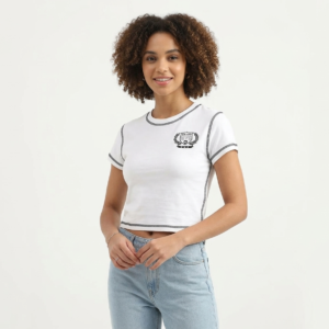 Women's Contrast Stitch Graphic Crop Tee