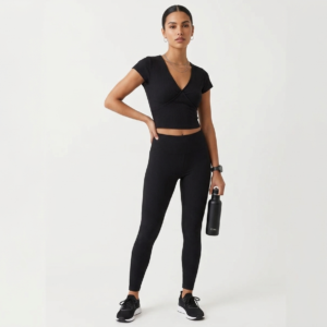 Women's Ribbed V-Neck Wrap Crop Top