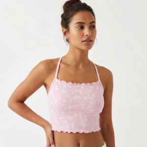Women's Floral Ribbed Halter Crop Top
