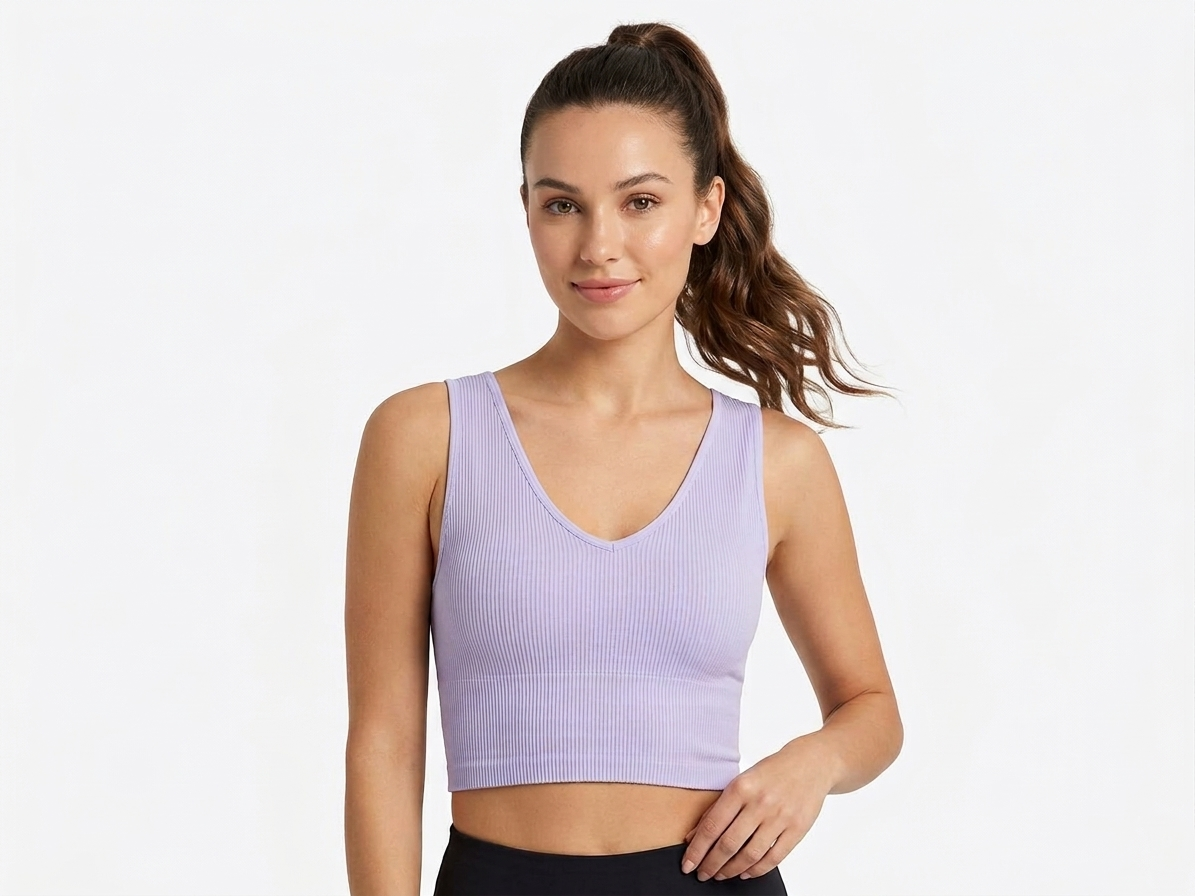Women's Ribbed Seamless V-Neck Crop Top