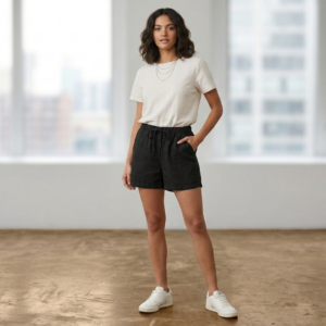 Women’s Black Linen Blend Drawstring Shorts – Elastic Waist Summer Casual Shorts | Ardene
