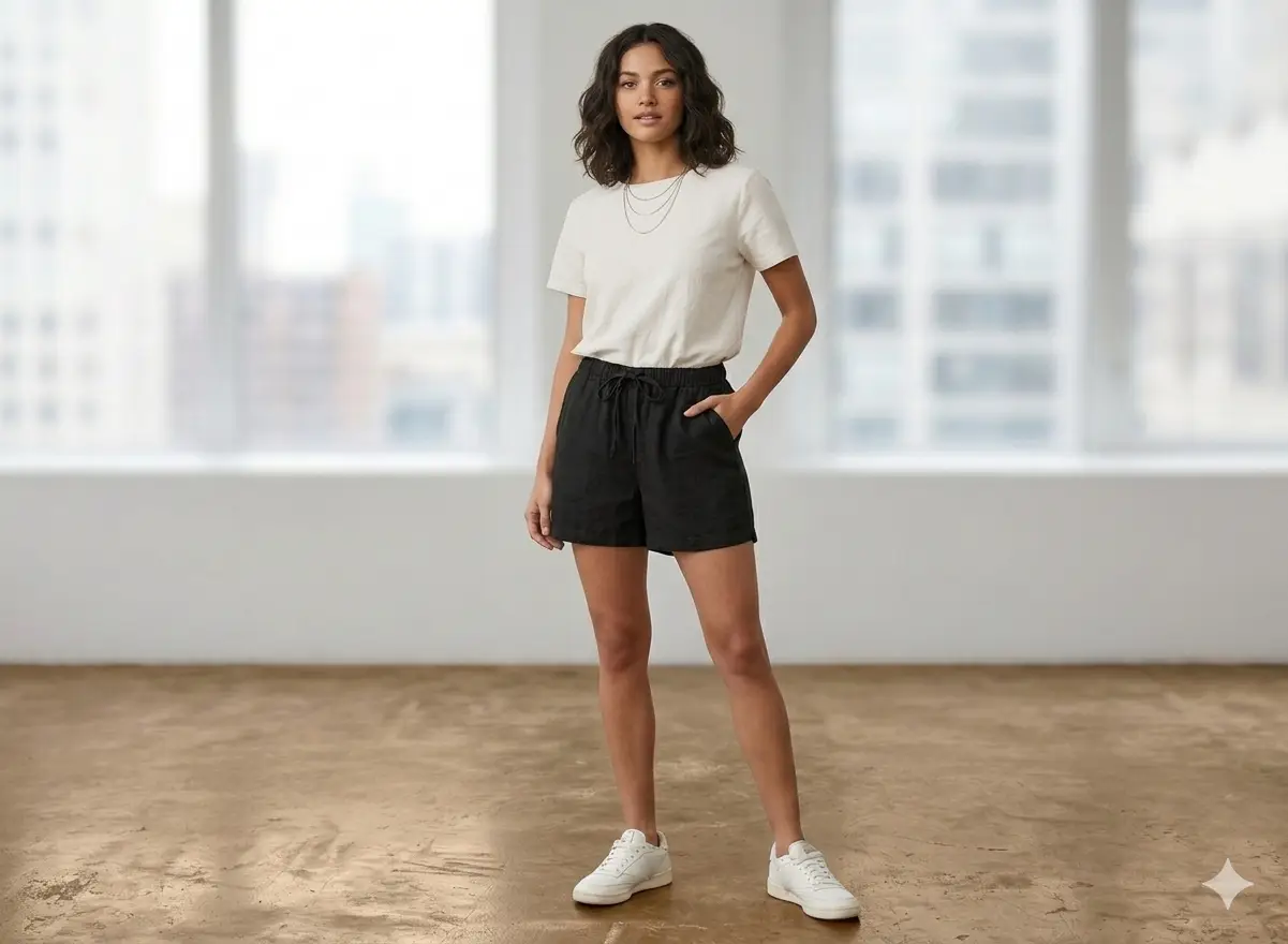 Women’s Black Linen Blend Drawstring Shorts – Elastic Waist Summer Casual Shorts | Ardene