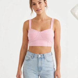 Ardene Women's Ribbed Bustier-Style Sleeveless Crop Top - Pastel Pink
