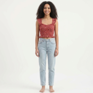 Women's Red Floral Smocked Crop Top