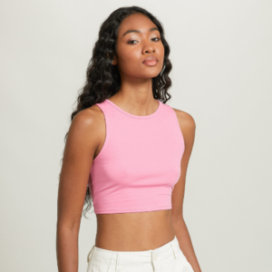 SHEIN Basics Women's High-Neck Sleeveless Fitted Crop Top - Candy Pink