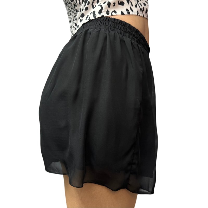 Women’s High-Waisted Elastic Mini Skirt - Flowy Black Chiffon